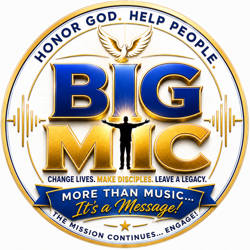 BIG MIC white-background artist emblem — Honor God. Help People.